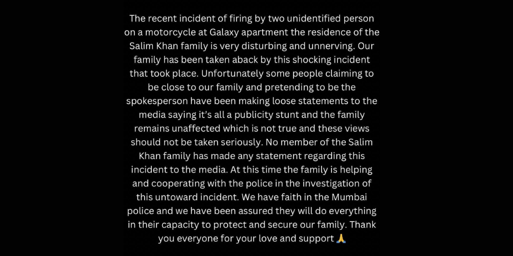 Bollywood news about Arbaaz Khan shared his family's point of view on Instagram on firing incident outside galaxy apartment