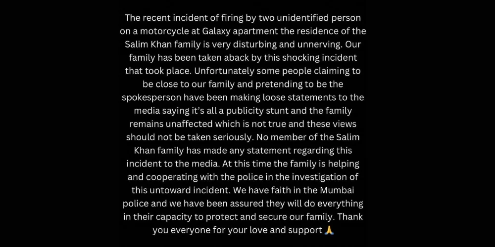 Arbaaz Khan Speaks Out on Instagram After Shooting Incident at Galaxy Apartment