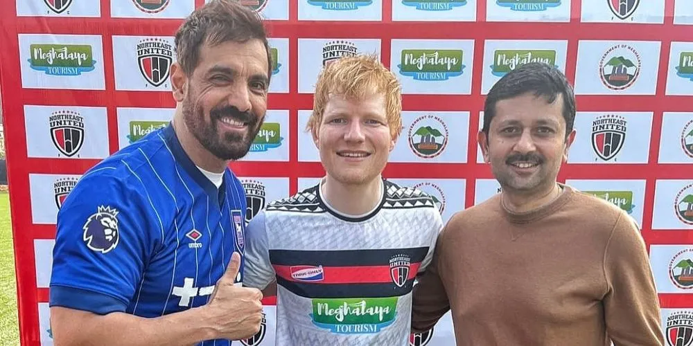 John Abraham Meets Ed Sheeran Ahead of Shillong Concert, Poses for Fans