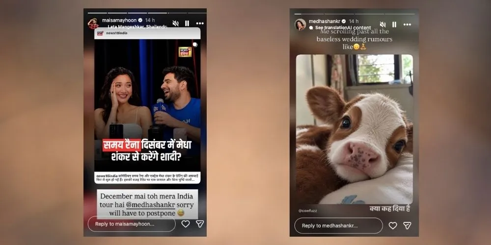 Screenshot of Samay Raina and Medha Shankr Insta Status